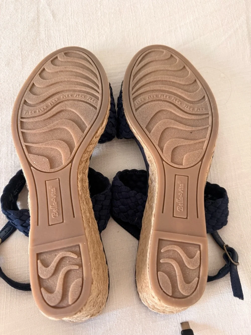 Bella Vita Espadrille Wedge Sandals Navy Woven Strappy Size 11 New